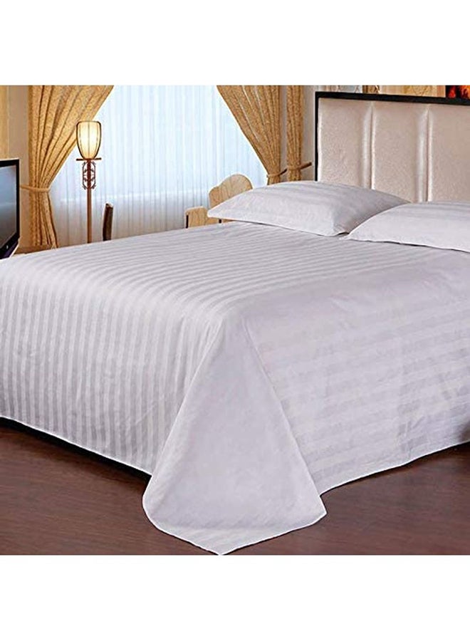 Maestro 2-Piece 300TC Satin Stripe Bed Sheet With Pillow Case Set Cotton White 160x280cm 