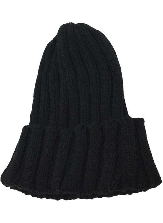 Knitted Solid Warmer Bonnet Winter Beanie Black - Image 1