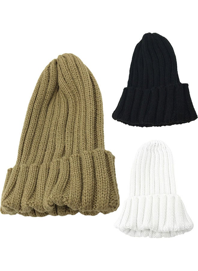 Knitted Solid Warmer Bonnet Winter Beanie Black - Image 3
