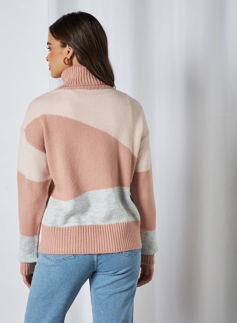 NA-KD - Split Colour Turtle Neck Sweater Light Pink - Image 1
