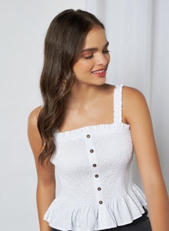 NA-KD Smocked Square Neck Blouse White  - Image 3