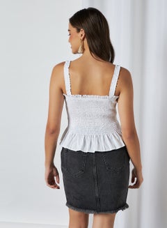 NA-KD Smocked Square Neck Blouse White  - Image 2