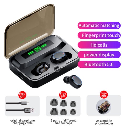 A2S TWS BT5.0 Wireless In-Ear Headphones With Digital Power Display Black