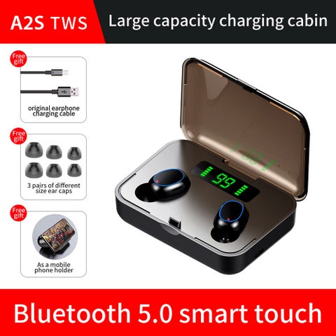 A2S TWS BT5.0 Wireless In-Ear Headphones With Digital Power Display Black