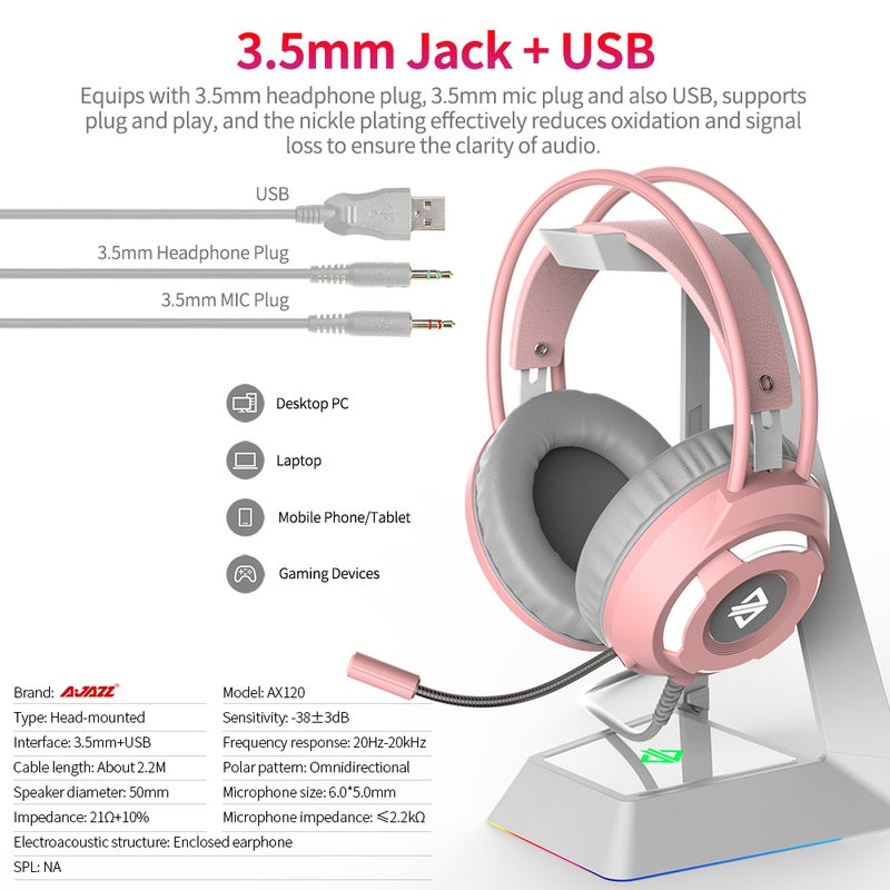 Ajazz AX120 USB Wired Gaming Headphones With Mic White  - Image 4