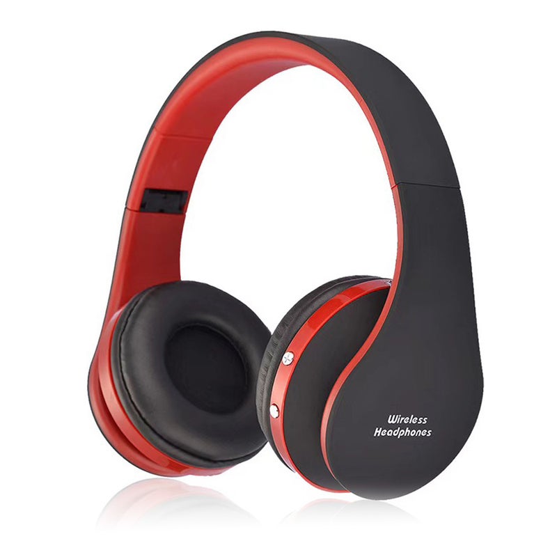 Bluetooth Foldable Wireless And Wired Over-Ear Headphones With Microphone Black Red - Image 1