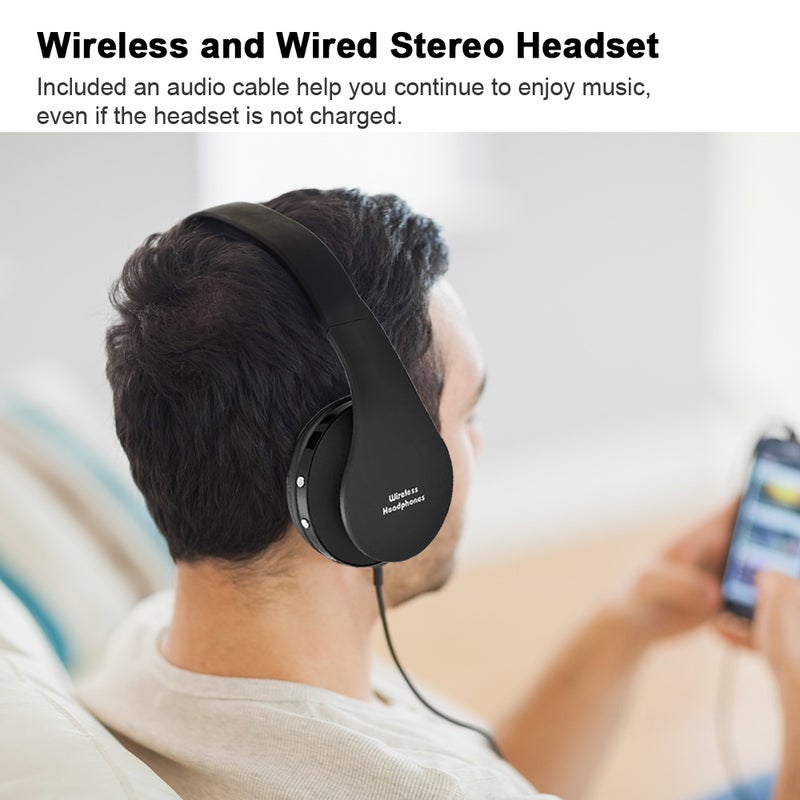 Bluetooth Foldable Wireless And Wired Over-Ear Headphones With Microphone Black Red - Image 5