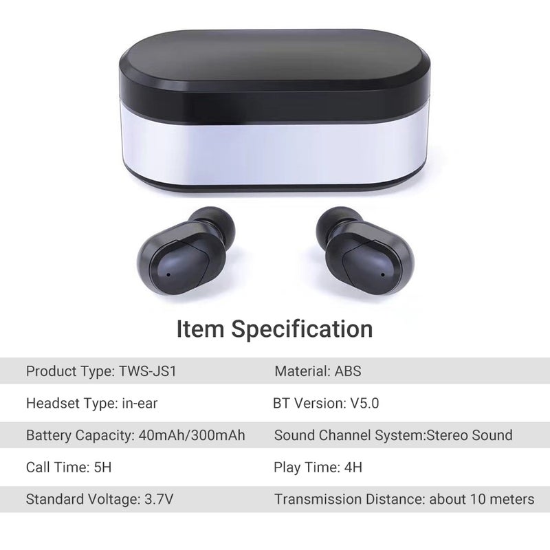 Generic - JS1 TWS BT5.0 Wireless In-Ear Headphones Black - Image 1