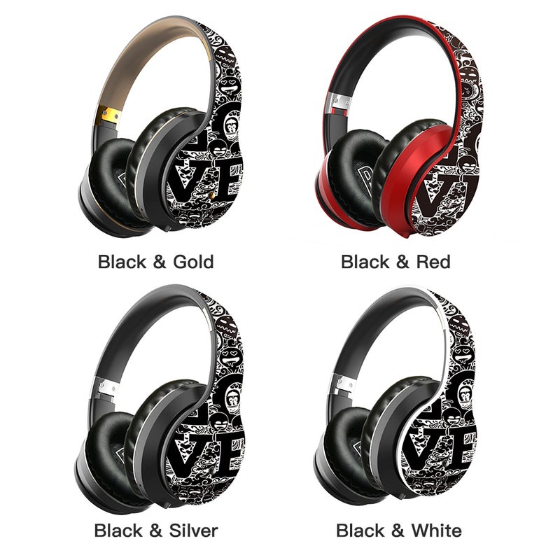 Generic - EL-B1 BT5.0 Wireless Graffiti Folding On-Ear Headphones Black / Red - Image 1