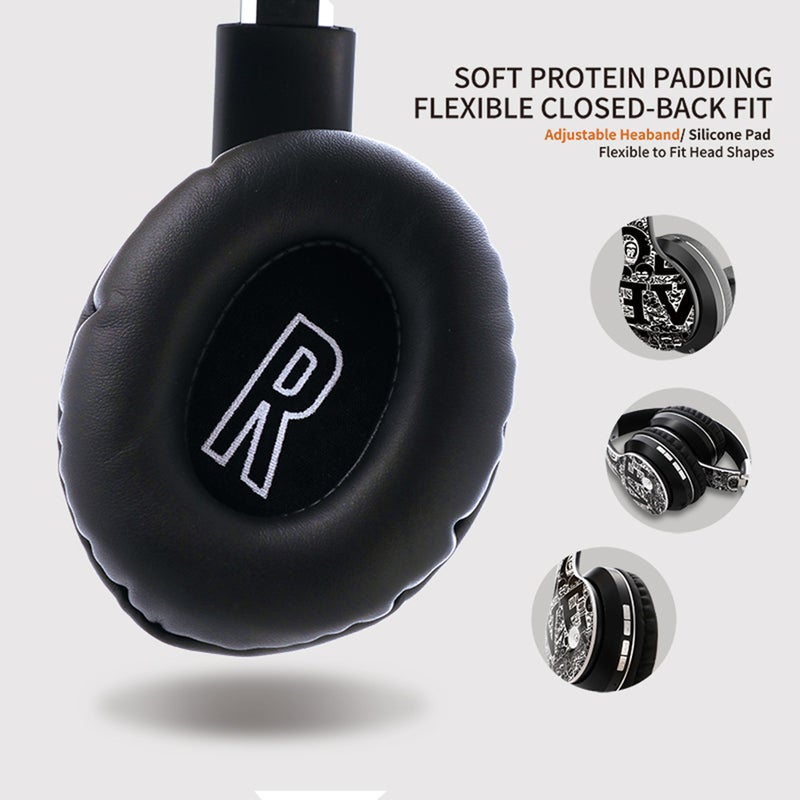 Generic - EL-B1 BT5.0 Wireless Graffiti Folding On-Ear Headphones Black / Red - Image 1
