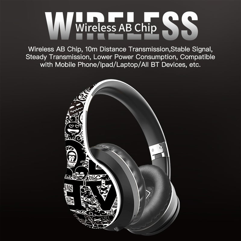 Generic - EL-B1 BT5.0 Wireless Graffiti Folding On-Ear Headphones Black / Red - Image 1