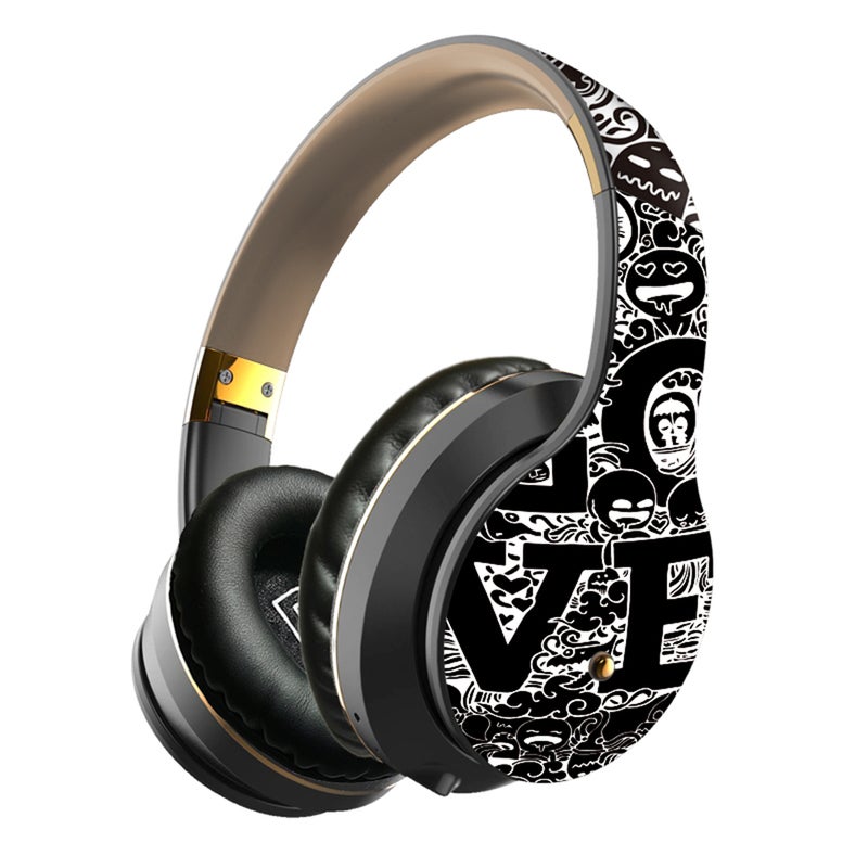 Generic - EL-B1 BT5.0 Wireless Graffiti Folding On-Ear Headphones Black / Gold - Image 1