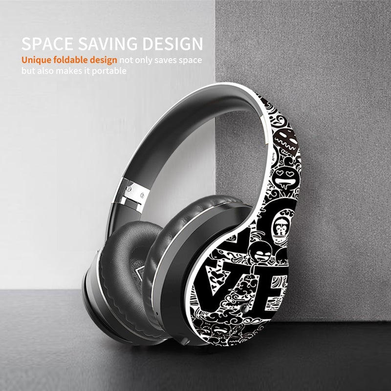 Generic - EL-B1 BT5.0 Wireless Graffiti Folding On-Ear Headphones Black / Gold - Image 1