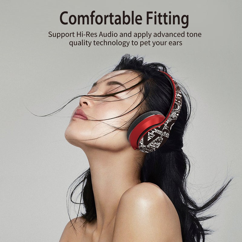 Generic - EL-B1 BT5.0 Wireless Graffiti Folding On-Ear Headphones Black / Gold - Image 1