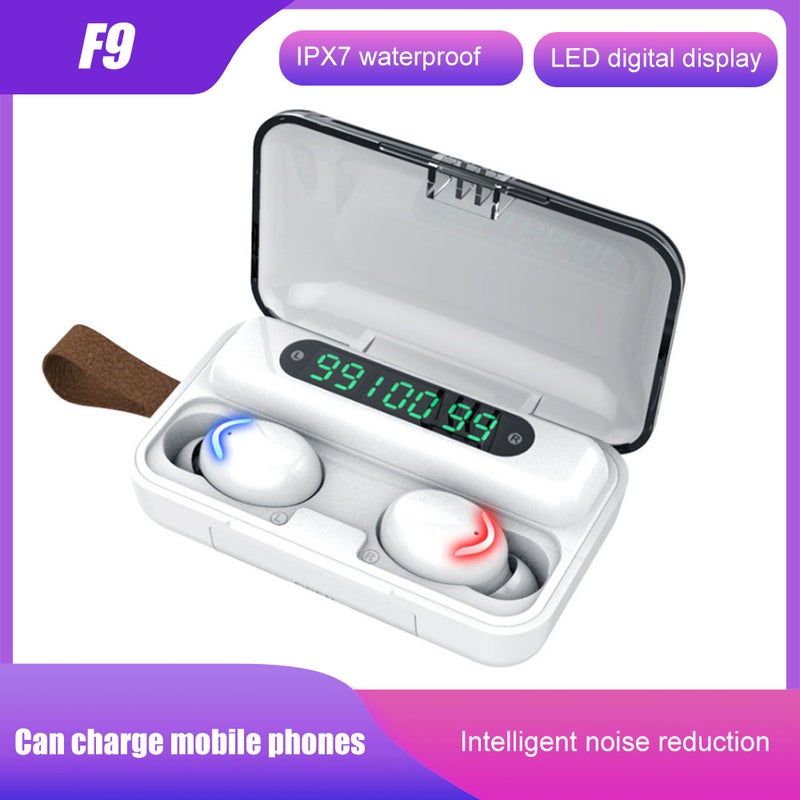 F9 BT Wireless In-Ear Headphones With LEDs Display Case White - Image 1