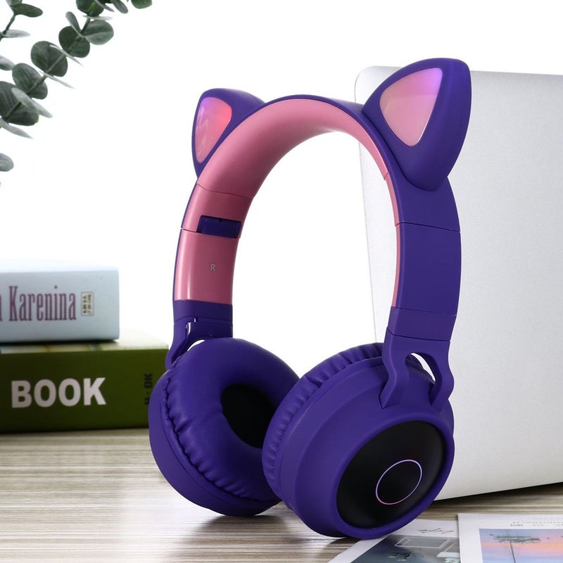 Faddish Student Cute Cat's BT Wireless On-Ear Headphones Purple - Image 3