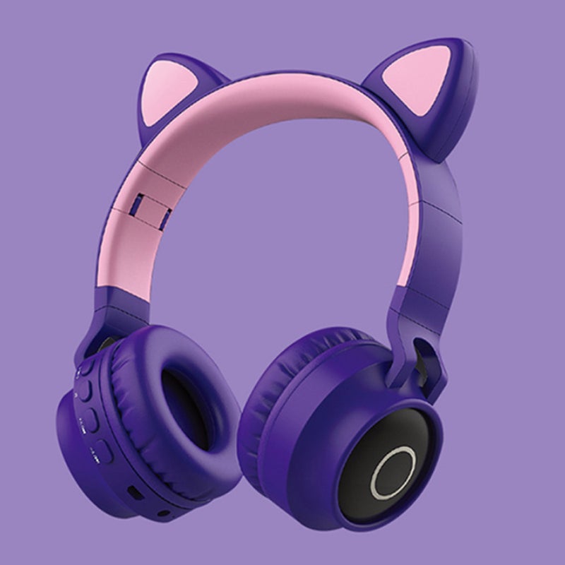 Faddish Student Cute Cat's BT Wireless On-Ear Headphones Purple - Image 4