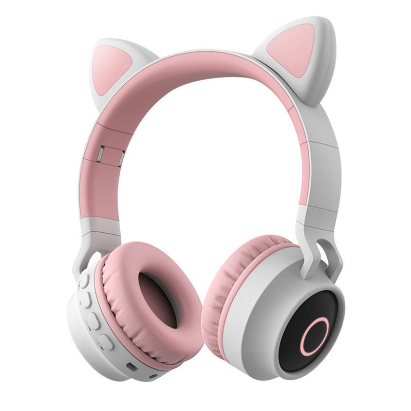 Faddish Student Cute Cat's BT Wireless On-Ear Headphones Gray-Pink - Image 1
