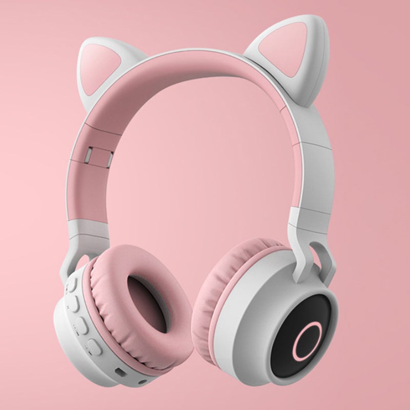 Faddish Student Cute Cat's BT Wireless On-Ear Headphones Gray-Pink - Image 4