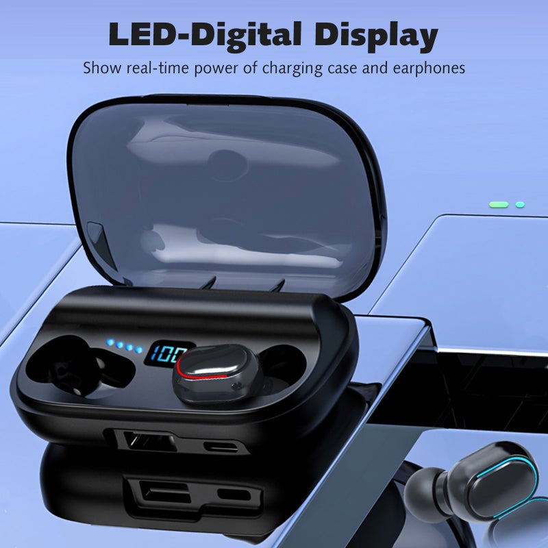 Generic - JS2 BT 5.0 Wireless In-Ear Headphones With LED-Digital Display Black - Image 1
