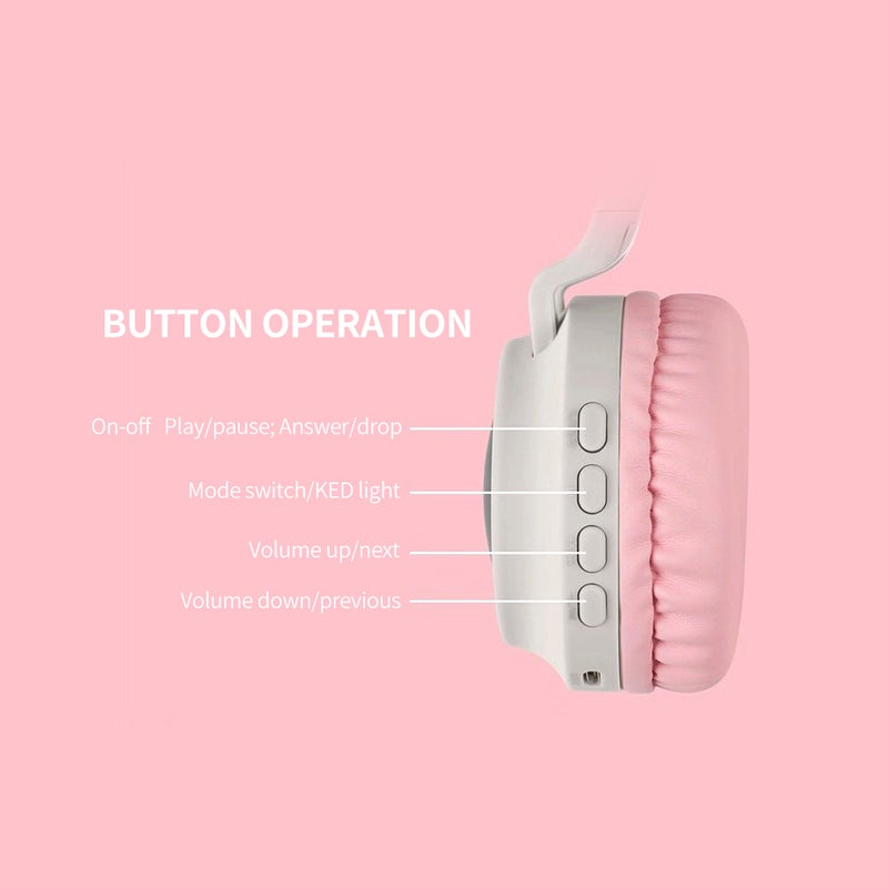 Generic LED Cat Ear Noise Cancelling Bluetooth Wired Headphones Pink  - Image 2
