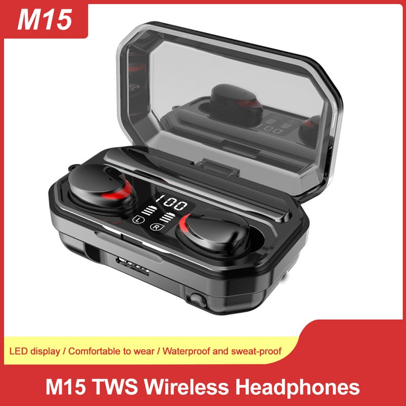 Generic - M15 TWS Wireless Headphones Bluetooth 5.0 Power Bank Flashlight Black - Image 1