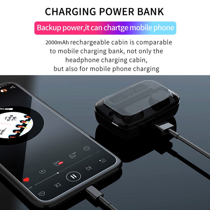 Generic - F9 TWS BT 5.0 Wireless In-Ear Headphones With 2000mAh Powerbank Case And Digital Power Display Black - Image 1