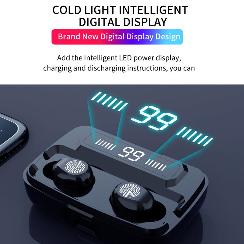 Generic - F9 TWS BT 5.0 Wireless In-Ear Headphones With 2000mAh Powerbank Case And Digital Power Display Black - Image 1