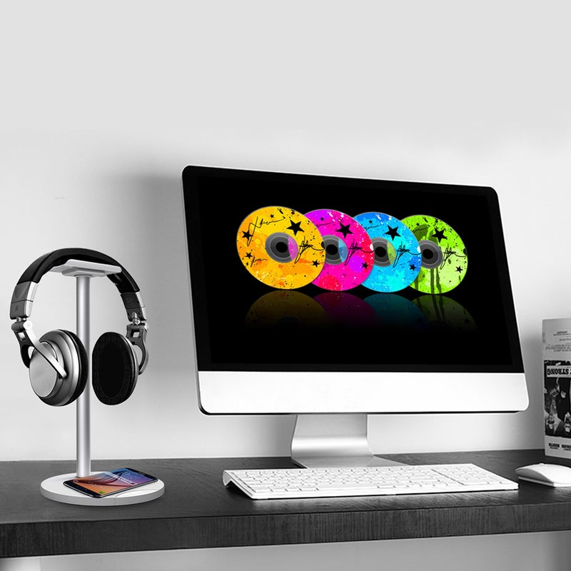 New Bee Over Ear Headphone Holder Wireless Charging Pad Silver - Image 3