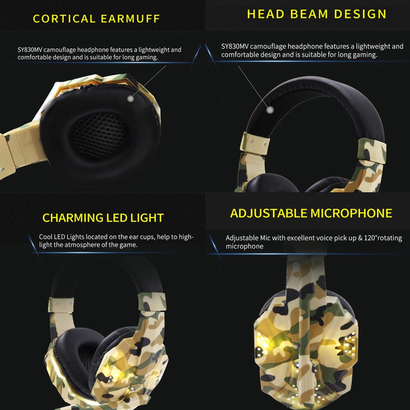 SY830MV Gaming Wired Over Ear Headphones Earphone With Mic LED Light AUX USB For Desktop PC  - Image 5