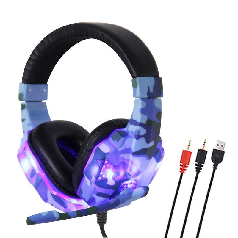 SY830MV Gaming Wired Over Ear Headphones Earphone With Mic LED Light AUX USB For Desktop PC  - Image 3