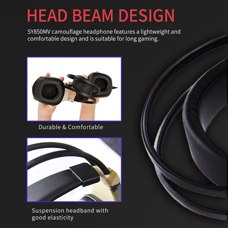 SY850MV Gaming Over Ear Headphone Earphone With Mic LED Light Volume Control AUX USB For Desktop PC - Image 2