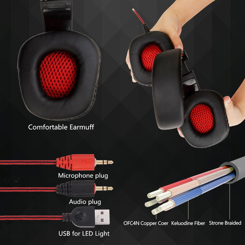 SY860MV Gaming Wired Over Ear Headphones Headset Earphone With Mic LED Light - Image 2