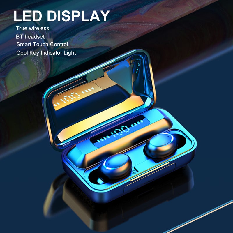 Generic - TWS True Wireless Bluetooth Headphone Headset Earbud With Mic LED Display USB Output Power Bank Black - Image 1