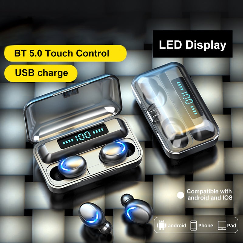 Generic - TWS True Wireless Bluetooth Headphone Headset Earbud With Mic LED Display USB Output Power Bank Black - Image 1