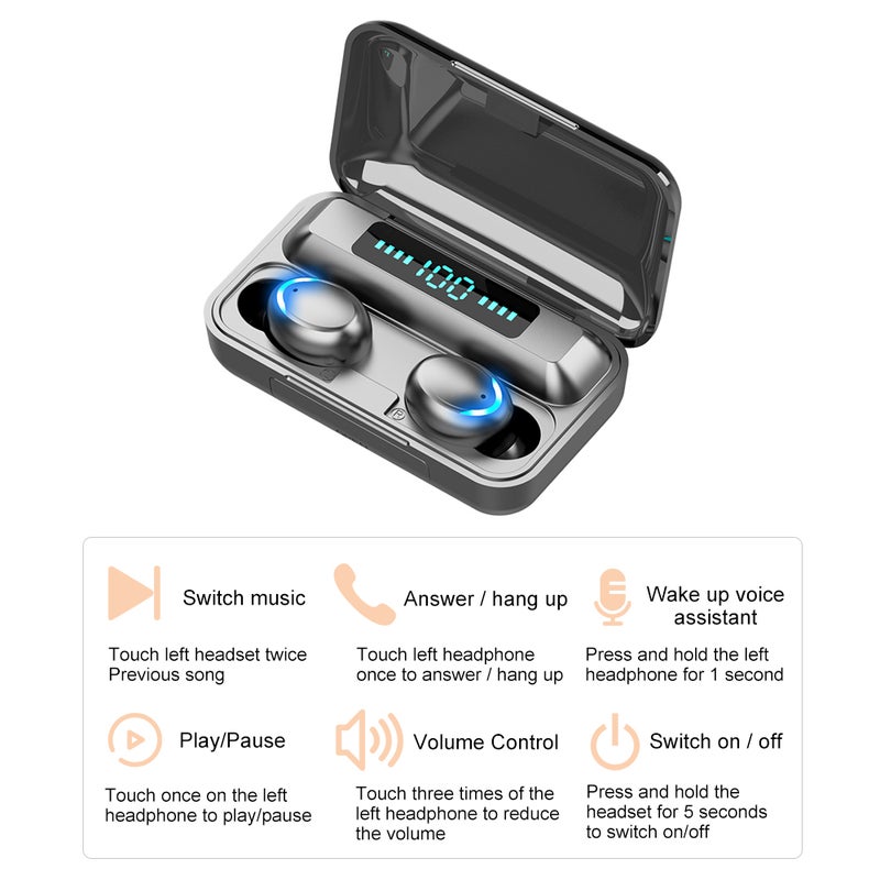 Generic - TWS True Wireless Bluetooth Headphone Headset Earbud With Mic LED Display USB Output Power Bank Black - Image 1
