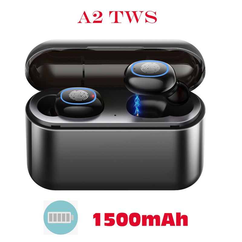 Generic - A2 TWS BT 5.0 Wireless In-Ear Headphones With 1500mAh Charging Case Black - Image 1