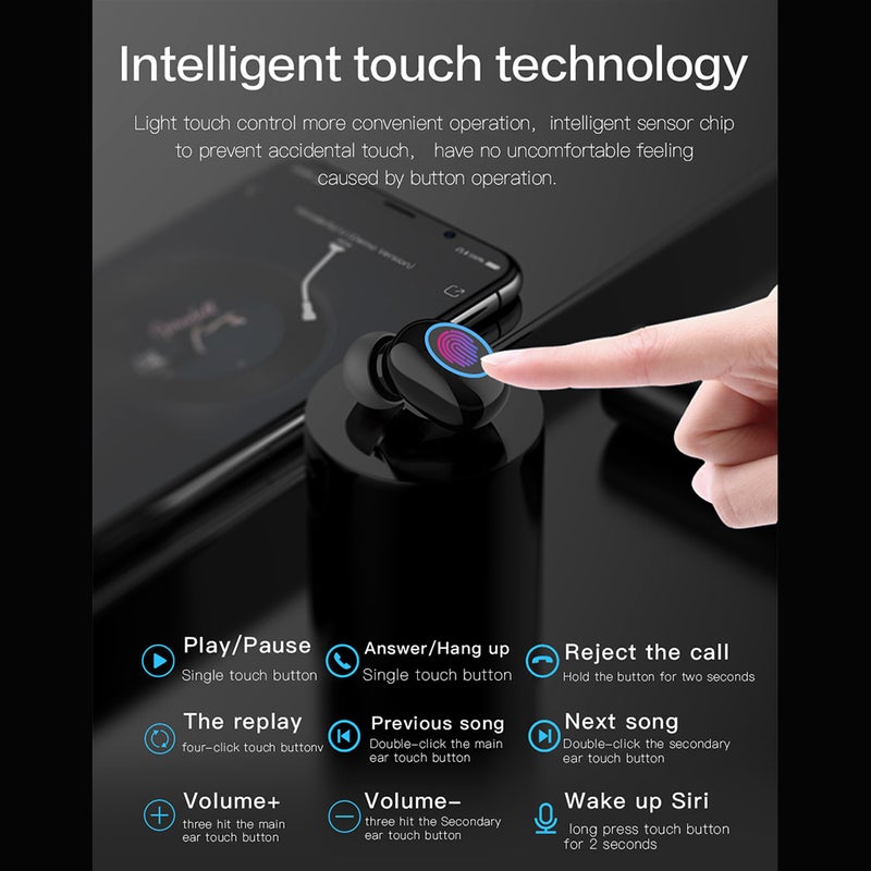 Generic - A2 TWS BT 5.0 Wireless In-Ear Headphones With 1500mAh Charging Case Black - Image 1