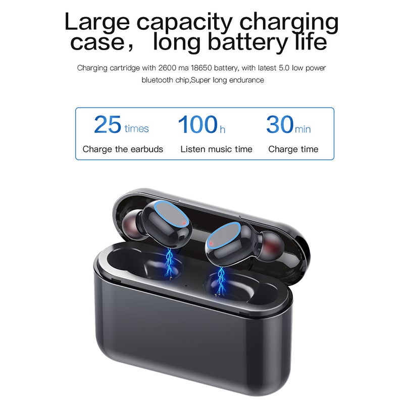 Generic - A2 TWS BT 5.0 Wireless In-Ear Headphones With 1500mAh Charging Case Black - Image 1