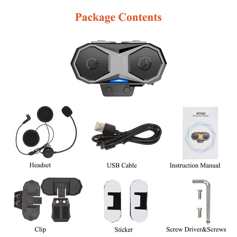 Generic - WT005 Motorcycle Bluetooth Intercom Helmet Headphones For 3 Riders Black - Image 1