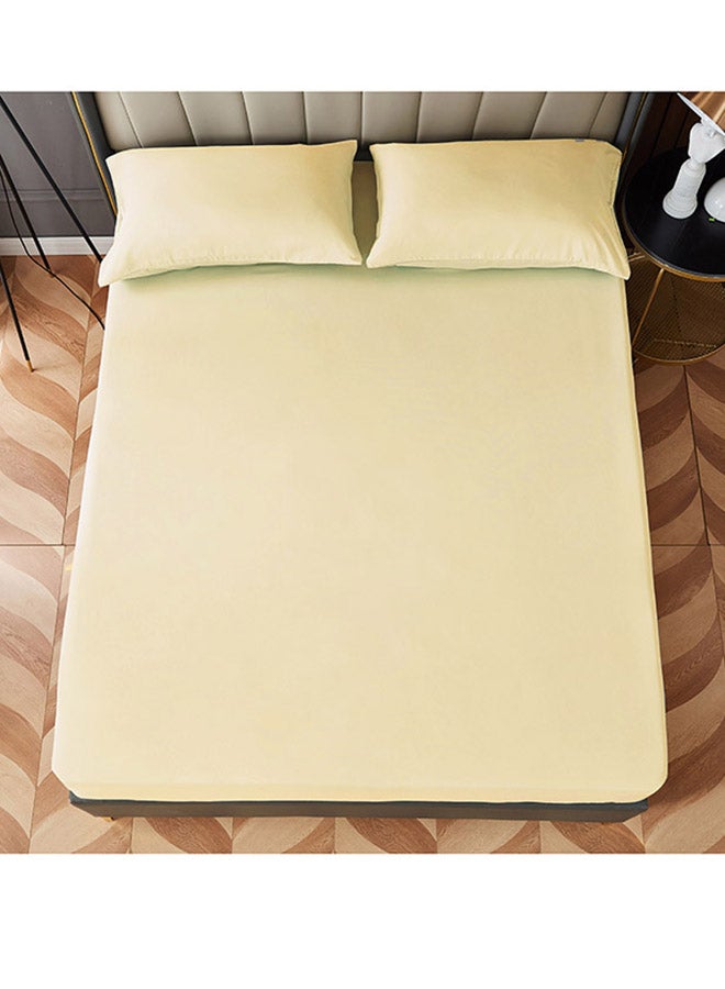 Rahalife 3-Piece Fitted Bedsheet Set Queen Size Microfiber Beige 150x200+30cm - Image 2
