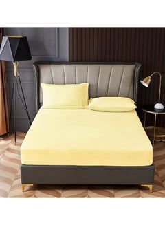 Rahalife 3-Piece Fitted Bedsheet Set King Size Microfiber Beige 200x200+30cm  - Image 1