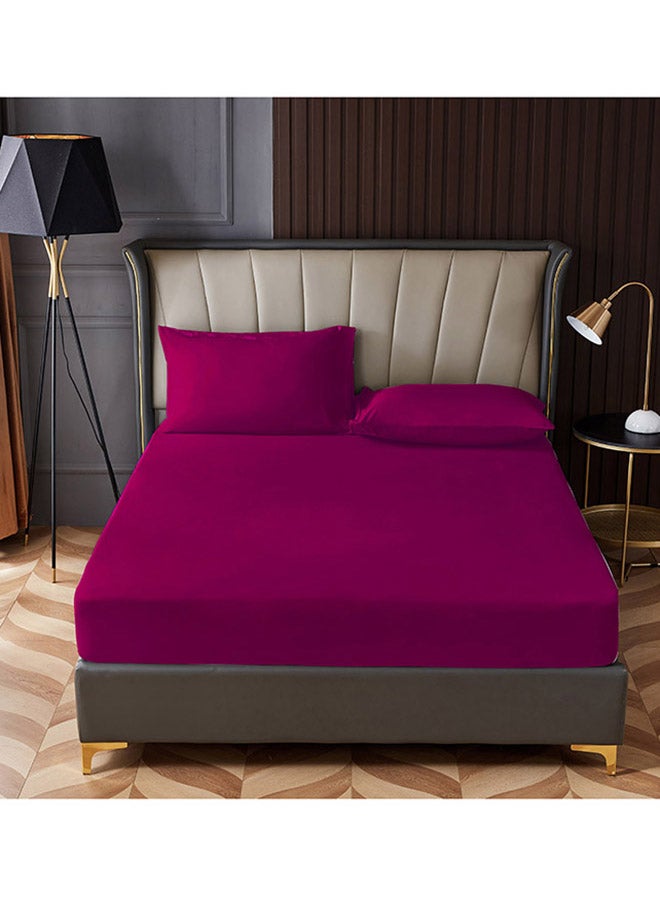 Rahalife 3-Piece Fitted Bedsheet Set Queen Size Microfiber Plum 150x200+30cm  - Image 1