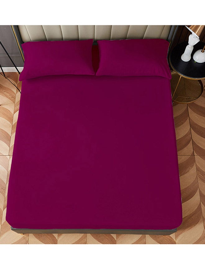 Rahalife 3-Piece Fitted Bedsheet Set Queen Size Microfiber Plum 150x200+30cm  - Image 2