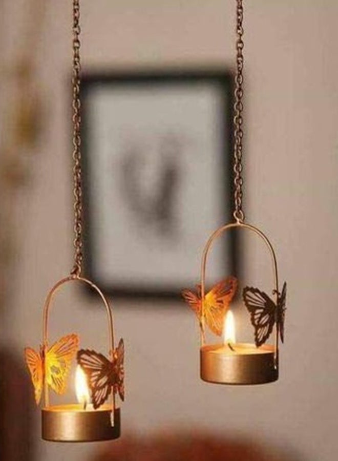 Pack Of 2 Butterfly Hanging Tea Light Holder Gold 21x5cm - Image 3