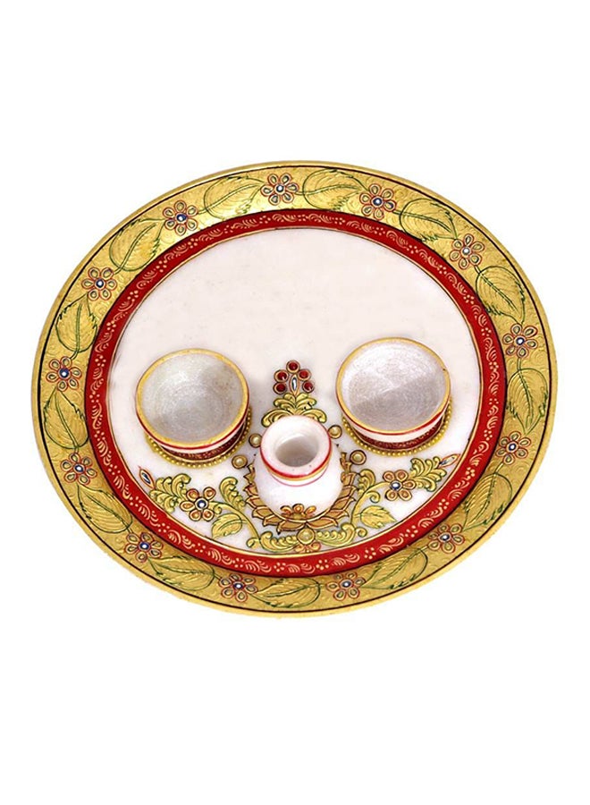 4-Piece Marble Puja Thali Set Multicolour 9inch