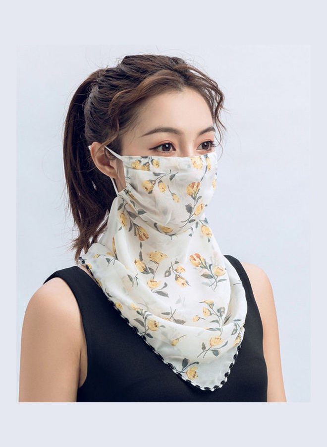 Women Summer Chiffon Face Shield Floral Print Sunscreen Dustproof Breathable Cycling Outdoors Multifucntional Neck Gaiter yellow&cream  - Image 1