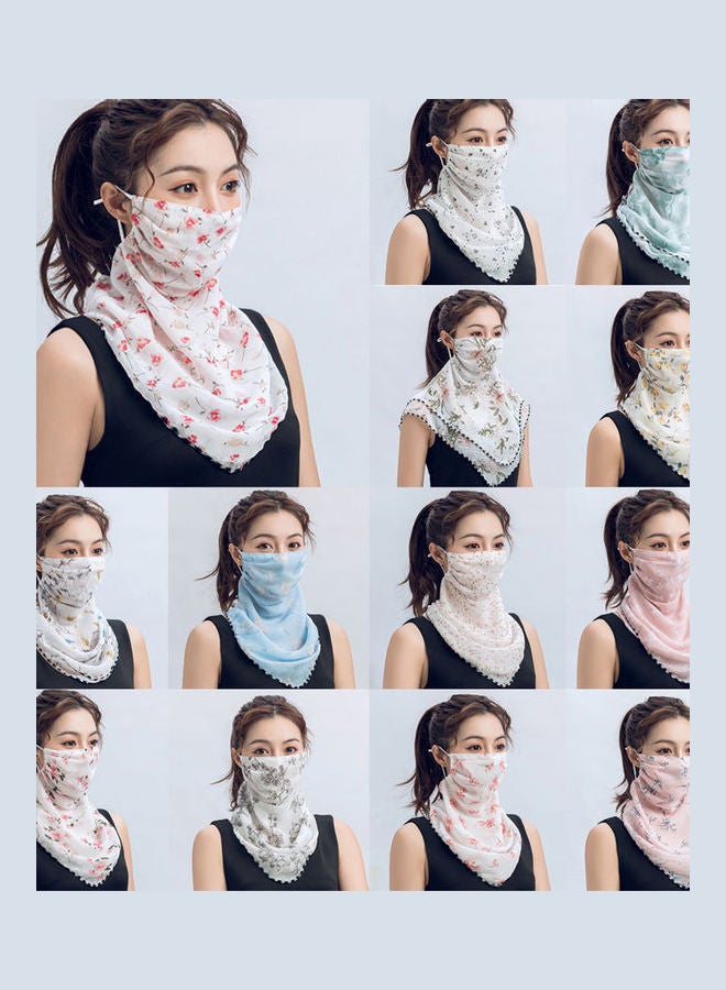 Women Summer Chiffon Face Shield Floral Print Sunscreen Dustproof Breathable Cycling Outdoors Multifucntional Neck Gaiter yellow&cream  - Image 4