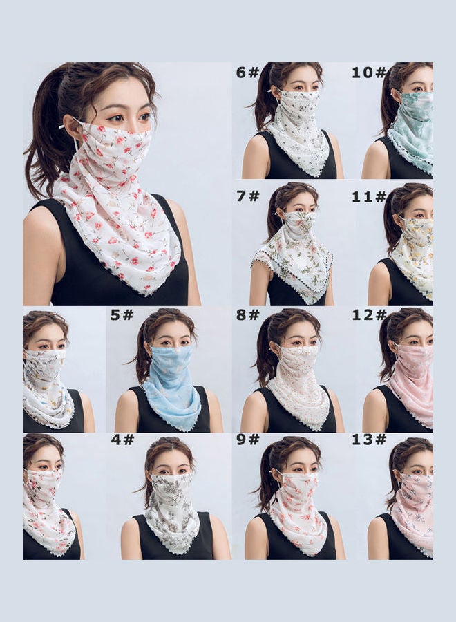 Women Summer Chiffon Face Shield Floral Print Sunscreen Dustproof Breathable Cycling Outdoors Multifucntional Neck Gaiter yellow&cream  - Image 5
