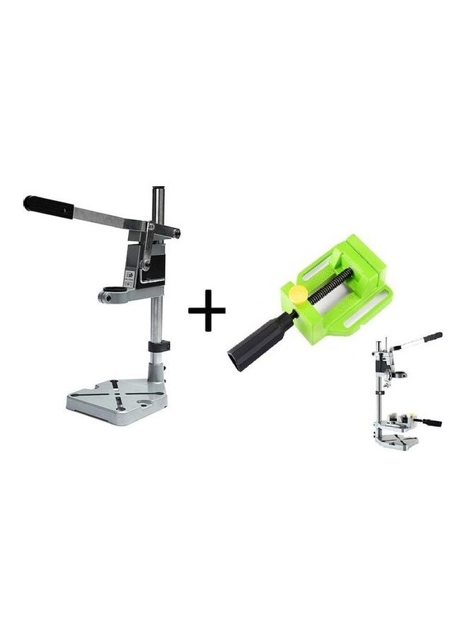 TS 2-Piece Combo Drill Stand With Quick Release Drill Press Vise Flat Set AT6001 Silver/Black/Green 31x12x17cm - Image 2